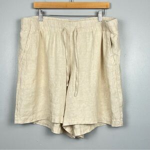 Lands End natural color 100% linen elastic waist drawstring shorts, size 1X.